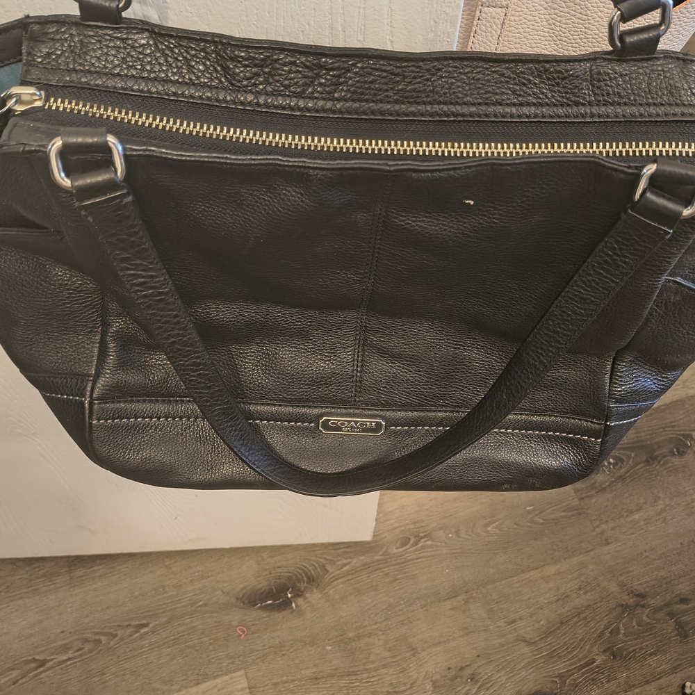 Coach Black Leather Shoulder Bag with Silver Hardware